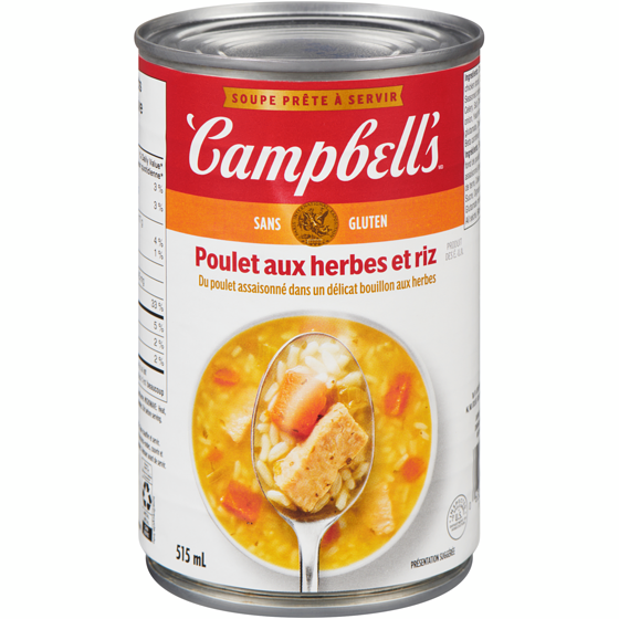 Campbell’s Soupe au poulet aux herbes et riz prête à déguster 515 ml, 0,77 $/100ml