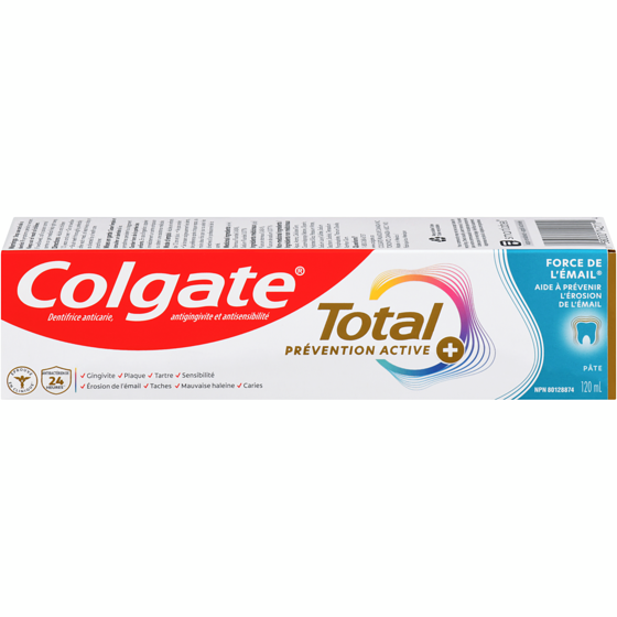 Colgate Total Avancé Émail Dentifrice, un dentifrice blanchissant multiavantages qui protège les dents sensibles pour un beau sourire 120 ml, 5,83 $/100ml