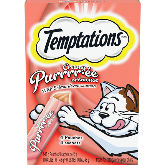 Temptations CREAMY PURRRR-ÉE Cat Treats, Salmon 48 g, $7.27/100g