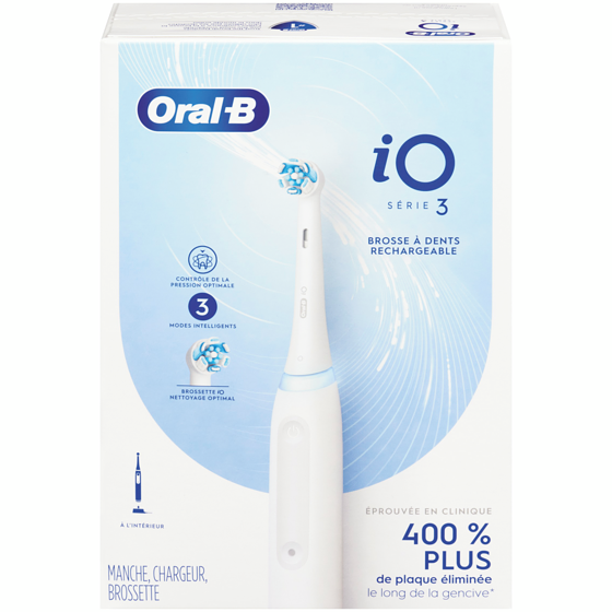 Oral-B Brosse à dents électrique iO Série 3 avec (1) brossette, rechargeable, blanc 1 ea, 109,99 $/1ch