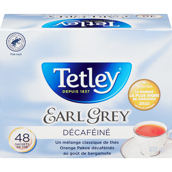 Tetley Thé noir earl grey décaféiné 48 ea, 0,17 $/1ch