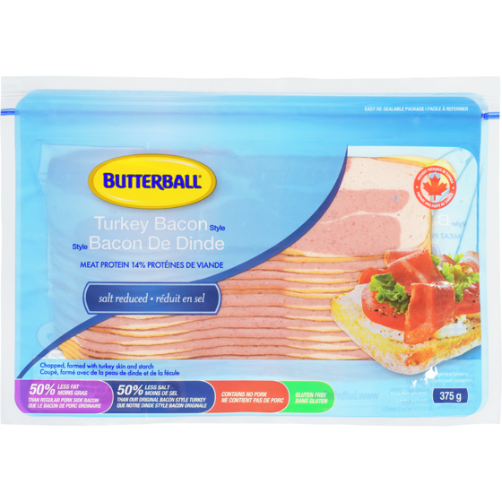 Butterball Turkey Bacon Style Salt Reduced 375 g, $2.27/100g