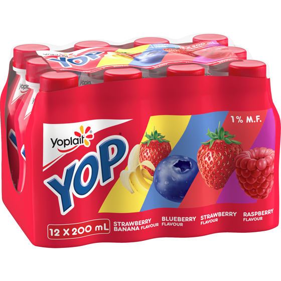 Yoplait Yop 1% Drinkable Yogurt Pack, Strawberry, Blueberry, Raspberry, and Strawberry Banana, Yogurt Drinks 12x200.0 ml, $0.42/100ml