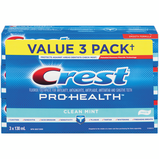Crest Pro Health Toothpaste Clean Mint, 3 Pack 390 ml, $3.07/100ml