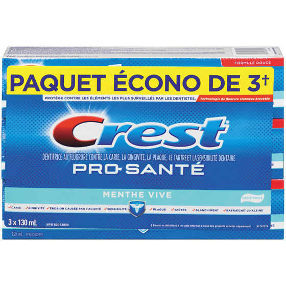 Crest Dentifrice Pro Health menthe pure, pack de 3 390 ml, 3,20 $/100ml