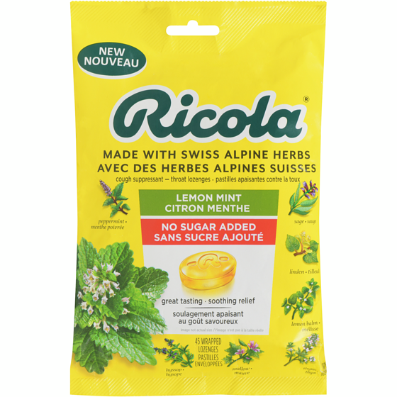 Ricola Lemon Mint No Sugar Added Throat Drops, 45 Lozanges 45 ea, $0.22/1ea