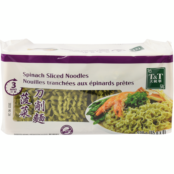 T&T 3-Minute Sliced Noodles, Spinach 520 g, $0.96/100g