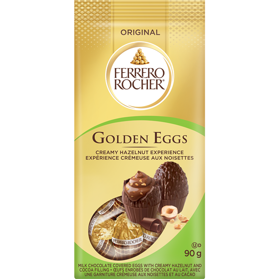 FERRERO ROCHER Golden Eggs, Milk Chocolate covered eggs with creamy hazelnut & cocoa filling, 10 Chocolates 90 g, $6.66/100g