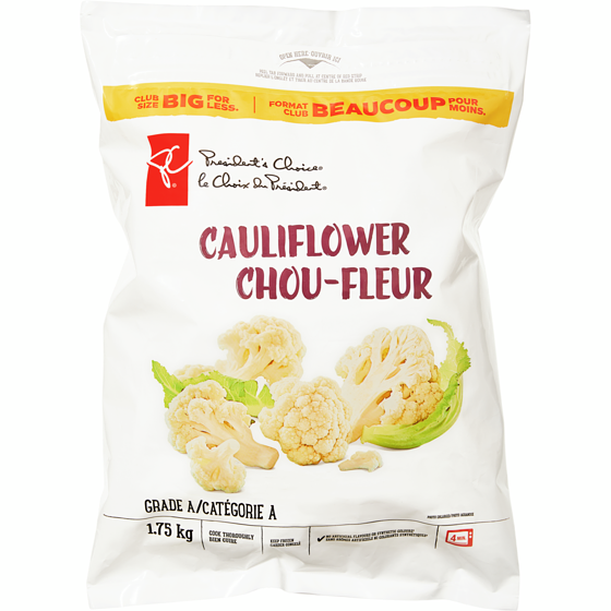 President's Choice Frozen Cauliflower Florets Club Size 1.75 kg, $0.57/100g