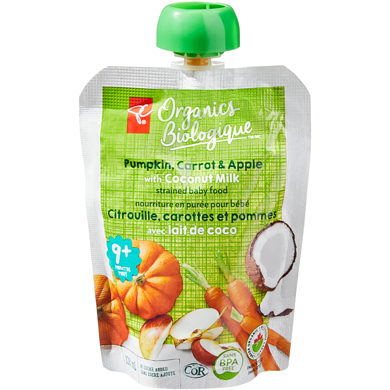 PC Biologique Nourriture pour bébé, citrouille, carottes et pommes 128 g, 0,78 $/100g