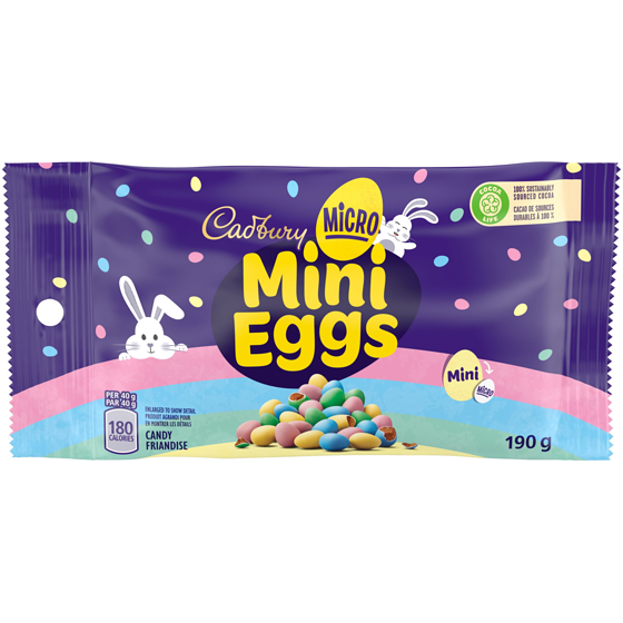 Cadbury Friandises Micro Mini Eggs pour Pâques, même goût que les MINI EGGS CADBURY mais beaucoup plus petits et "grignotés" 190 g, 3,68 $/100g
