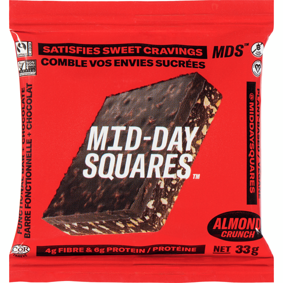 Midday Squares Functional Chocolate Bar Almond Crunch 33 g, $8.45/100g