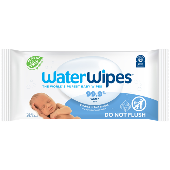 WaterWipes Sensitive+ Newborn & Baby Wipes, 3-en-1 nettoie, soigne, protège, 99,9 % d'eau, non parfumées, 60 unités 60 ea, 0,12 $/1ch