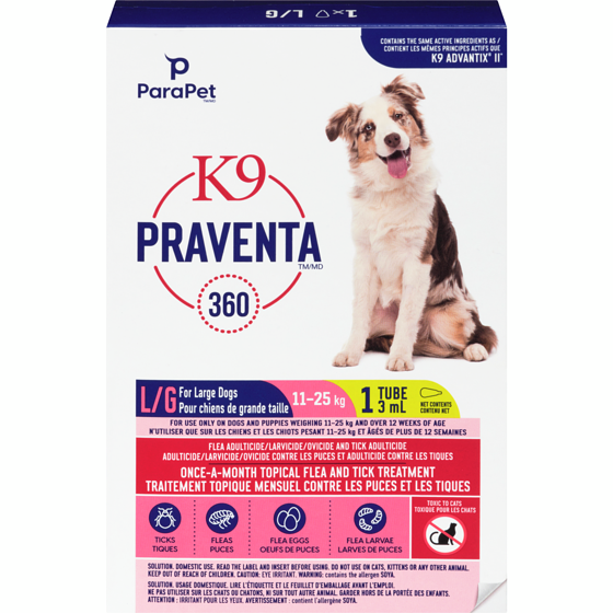 K9 Praventa 360 Topical Flea and Tick Treatment for Dogs 11kg to 25kg, Single Dose 1 ea, $20.49/1ea