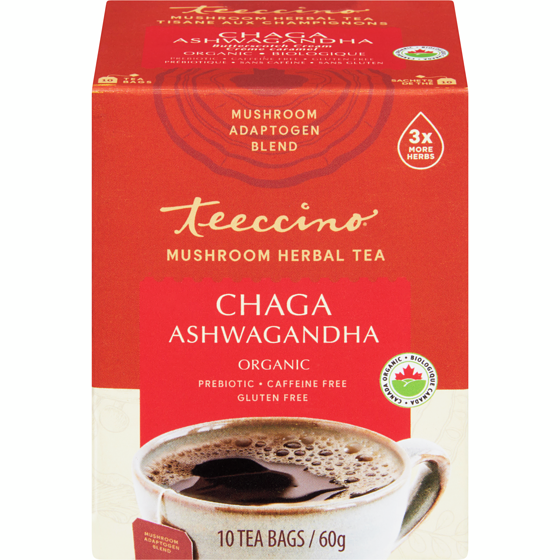 Teeccino Mushroom Herbal Tea Chaga Ashwagandha Organic 60 g, $19.98/100g