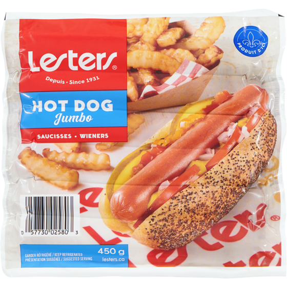 Lesters Wieners Hot Dog Jumbo 450 g, $1.33/100g