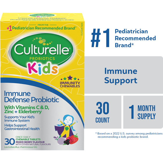 Culturelle Kids Immune Defense Probiotic, Mixed Berry Flavour, 30 Chewable Tablets 30 ea, $1.22/1ea