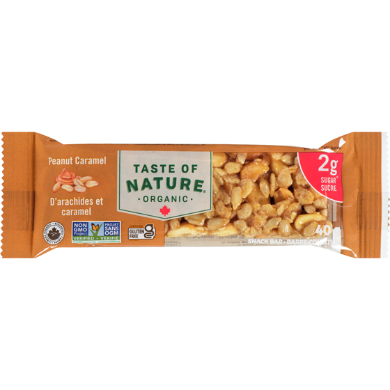 Taste of Nature Barres collation d'arachides et caramel 40 g, 5,73 $/100g