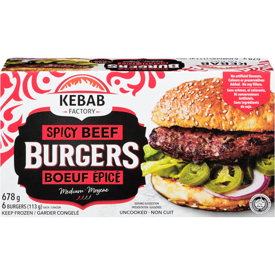 Kebab Factory Burgers boeuf épicé moyene 678 g, 2,06 $/100g