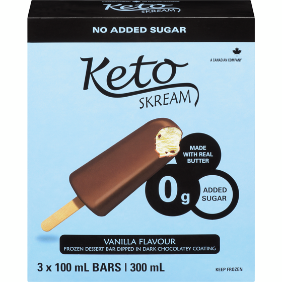 KetoSkream Frozen Dessert Bar Dipped In Dark Chocolatey Coating Vanilla Flavour 1 ea, $9.99/1ea
