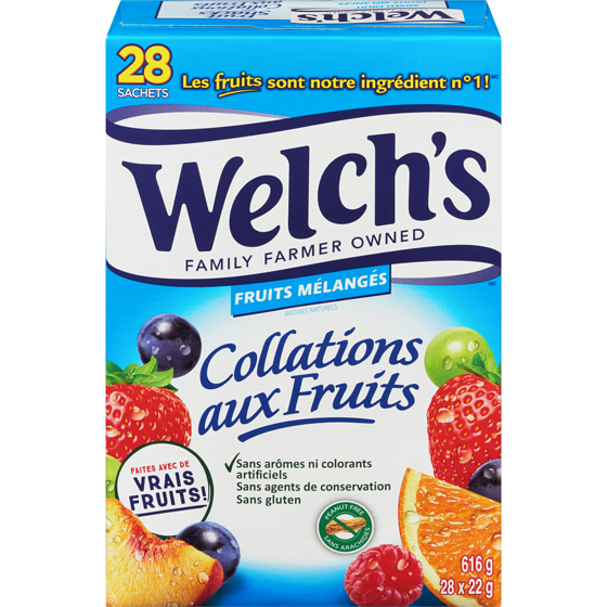 Welch’s Collations aux fruits fruits mélangés 28 sachets 22 g, 56,77 $/100g