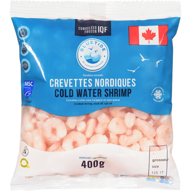 Blue Tide Crevettes nordiques 400 g, 3,50 $/100g