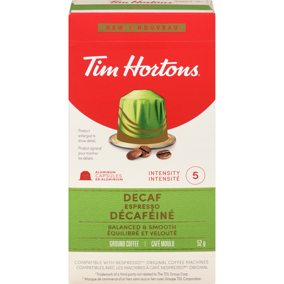 Tim Hortons Café moulu espresso décaféiné 10 ea, 0,95 $/1ch