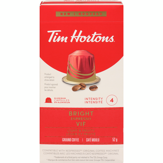 Tim Hortons Ground Coffee Bright Espresso 10 ea, $0.90/1ea