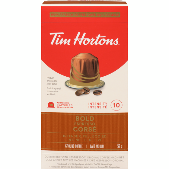 Tim Hortons Café moulu espresso corsé 10 ea, 0,95 $/1ch