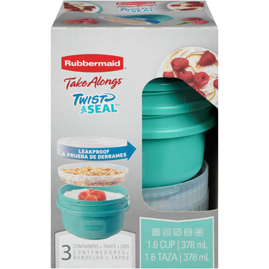 Rubbermaid TakeAlongs Twist & Seal Food Storage Containers,Teal Splash, 3 Pack 3 ea, $1.00/1ea
