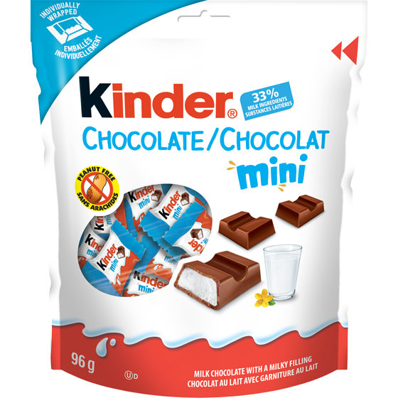 Kinder CHOCOLATE/CHOCOLAT MINI, Milk Chocolate Candy bar with a Milky Filling, 16 Individually Wrapped Milk Chocolates per Bag 96 g, $4.68/100g