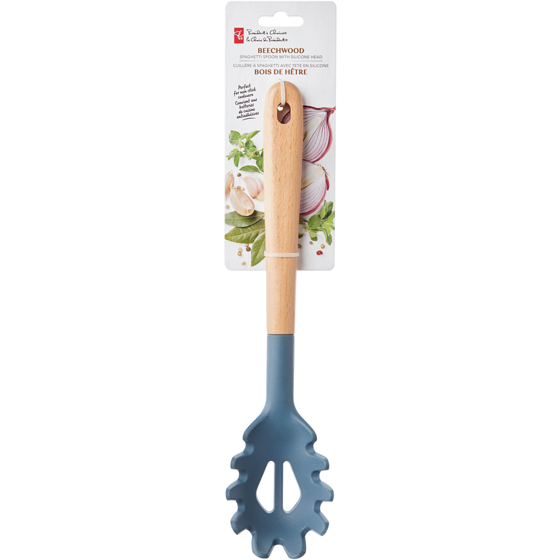 President's Choice Beechwood Spaghetti Spoon with Silicone Head - Blue 1 ea, $11.00/1ea
