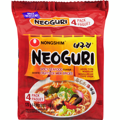 Nong Shim Neoguri nouilles ramyun avec mélange pour soupe saveur de fruits de mer épicés 480 g, 1,25 $/100g