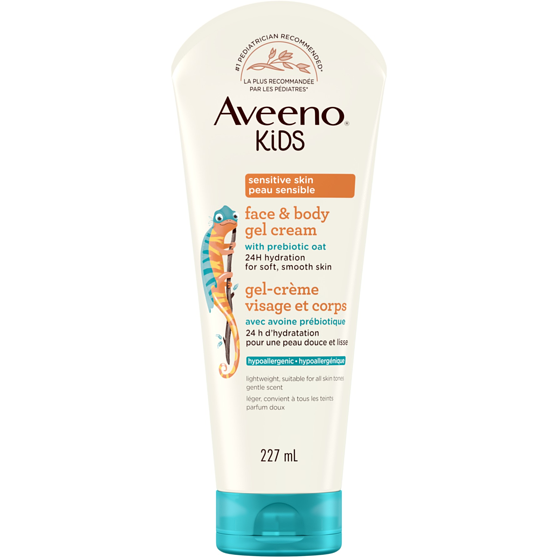 Aveeno Kids Gel-crème visage et corps, hydratant à l'avoine prébiotique, Lotion hypoallergénique, Peau sensible 227 ml, 4,62 $/100ml