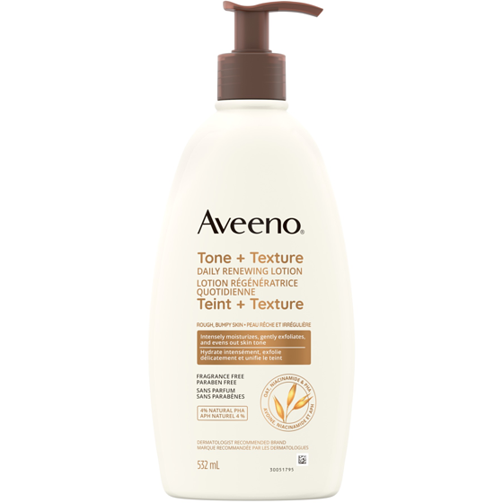 Aveeno Tone and Texture Daily Renewing Lotion, Fragrance-Free, Dry Skin  Keratosis Pilaris, Oat Extract, Vitamin B3 532 ml, $3.76/100ml