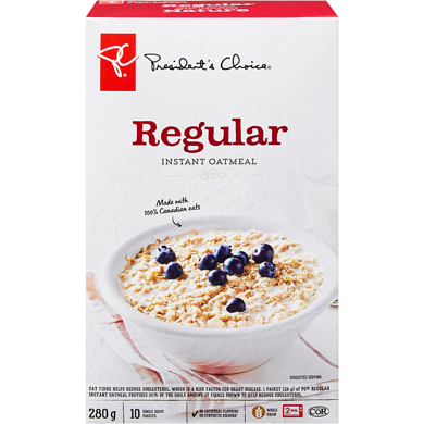 President's Choice Regular Instant Oatmeal 280 g, $1.18/100g