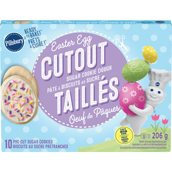 Pillsbury Easter Egg Cutout Sugar Cookie Dough, 10 Pre-Cut Sugar Cookies 206 g, $2.67/100g