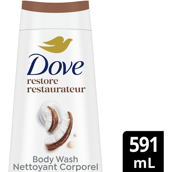 Dove Body Wash Restore Coconut & Cocoa Butter gentle cleanser 591 ml, $2.03/100ml