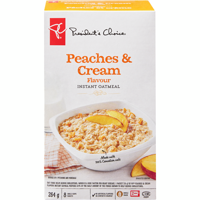 President's Choice Instant Oatmeal, Peaches and Cream, 8 Servings 264 g, $1.25/100g