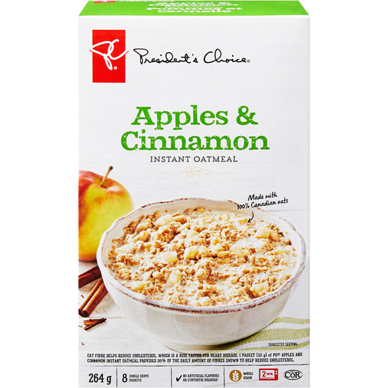 President's Choice Apples and Cinnamon Instant Oatmeal 264 g, $1.33/100g