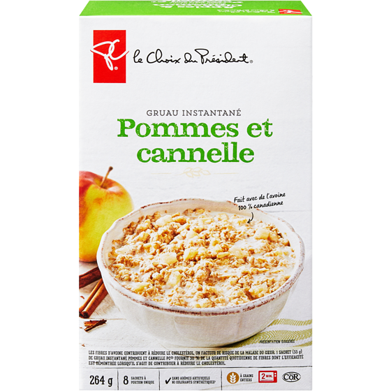 le Choix du Président Gruau instantané pommes et cannelle 264 g, 1,14 $/100g