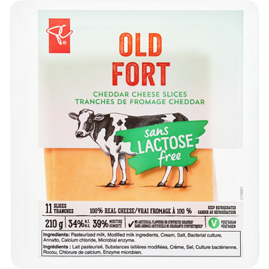 President's Choice Lactose Free Old Cheddar Cheese Slices 210 g, $2.38/100g
