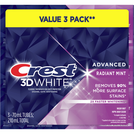Crest 3D White Advanced, Whitening Toothpaste Radiant Mint, Pack of 3 210 ml, $5.47/100ml