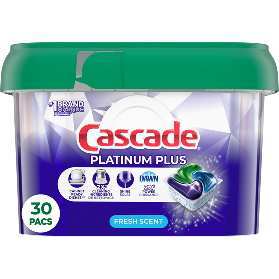 Cascade Sachets de détergent pour lave-vaisselle Platinum Plus ActionPacs, Parfum frais, 30 unités 30 ea, 0,70 $/1ch