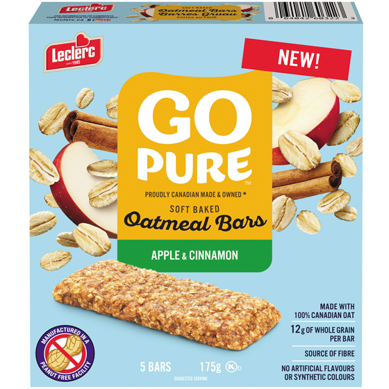 Leclerc Go Pure Oatmeal Bars Apple & Cinnamon 175 g, $1.71/100g