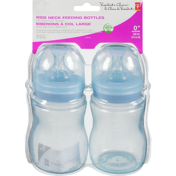 le Choix du Président Biberons à col large avec tétines à débit lent 0+ mois 2x1.0 ea, 4,75 $/1ch