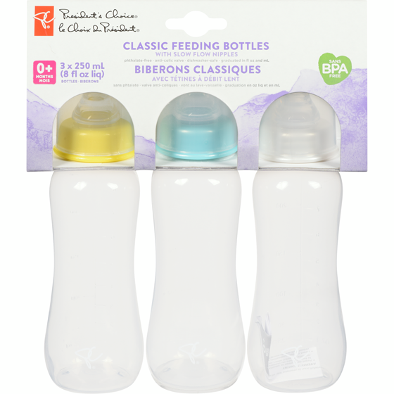 le Choix du Président Biberons classiques avec tétines à débit lent 0+ mois 3x1.0 ea, 2,17 $/1ch