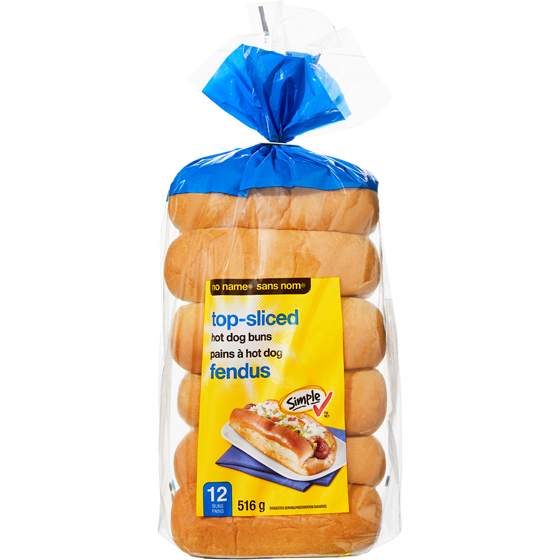 Sans Nom Pains à hot-dog fendus 516 g, 0,73 $/100g