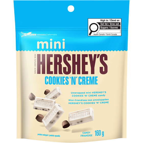 Hershey’s Friandise mini cookies 'n' creme 160 g, 4,37 $/100g