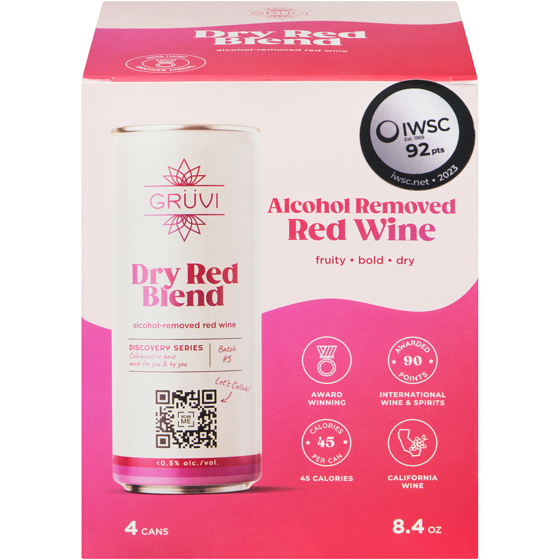 Gruvi Alcohol Removed Red Wine Dry Red Blend 4x250.0 ml, $10.00/100ml
